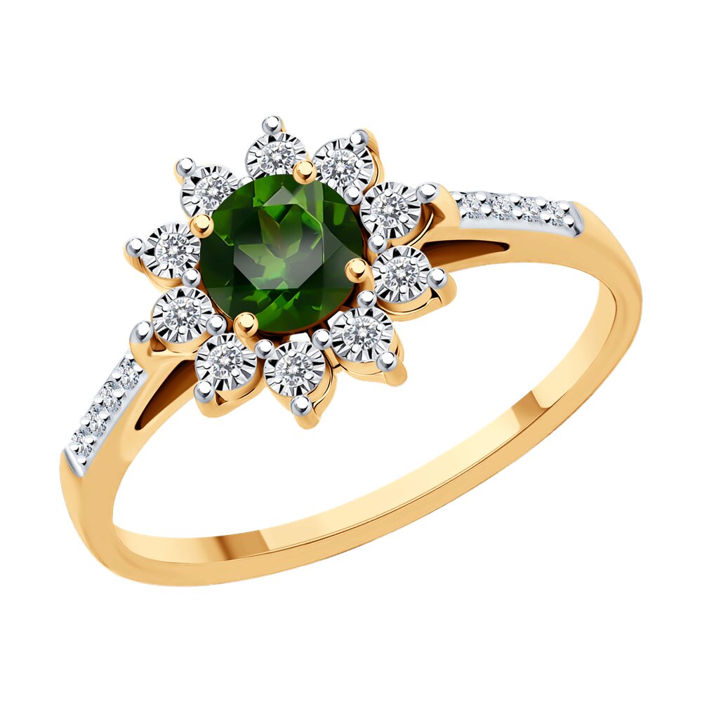 Кольцо SOKOLOV Diamonds из комбинированного золота с бриллиантами и  хромдиопсидом
