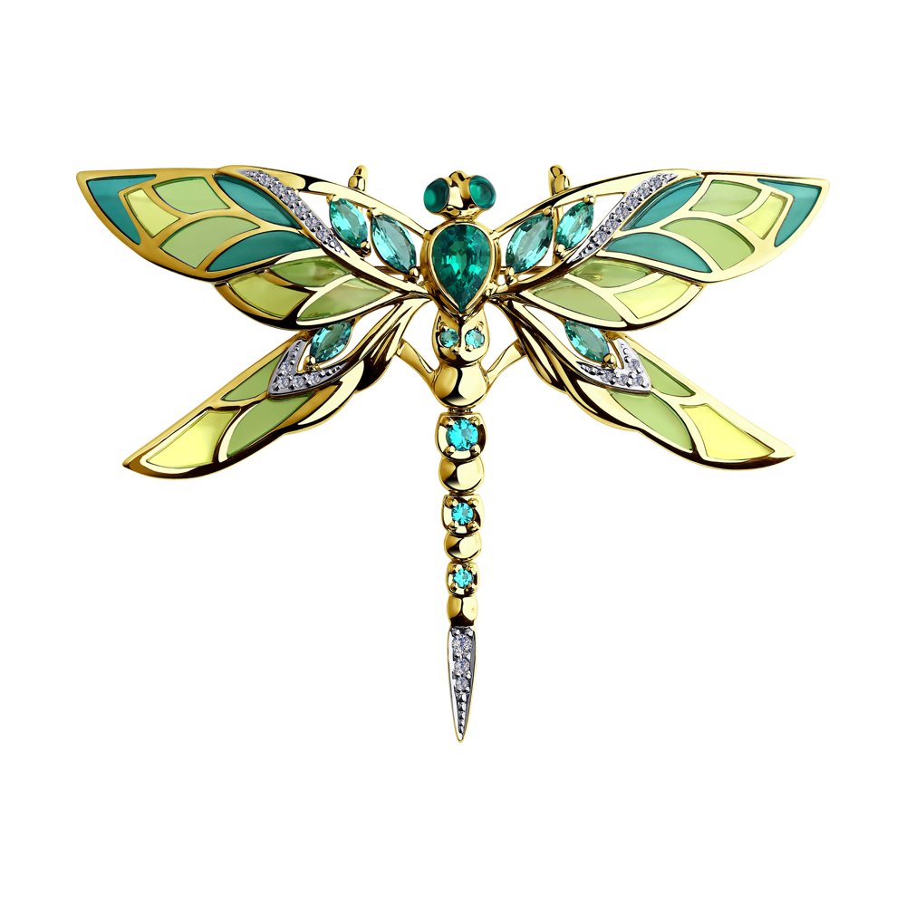 

Брошь SOKOLOV Diamonds из желтого золота с бриллиантами и изумрудом гидротермальным